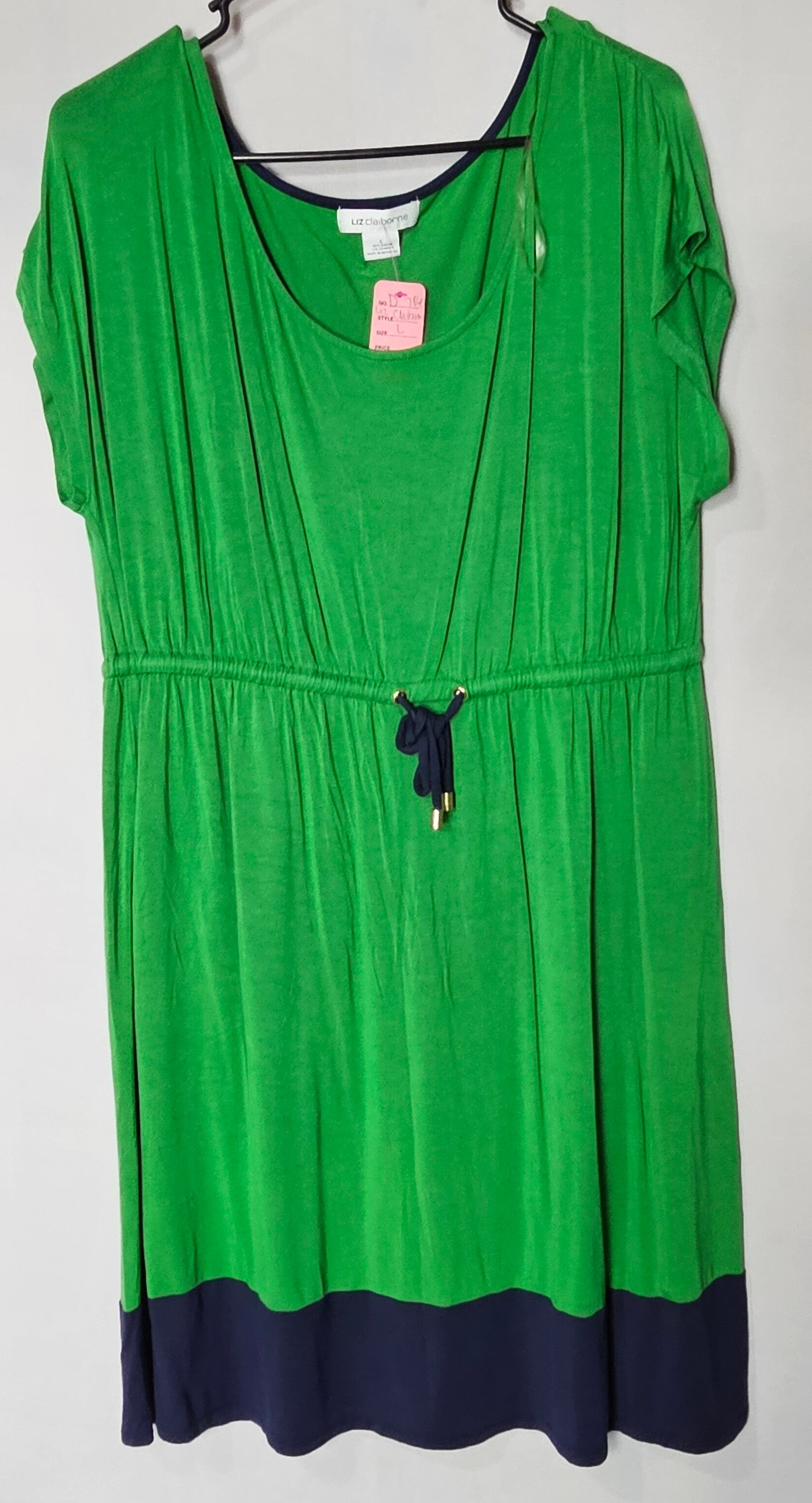 Liz Claiborne Sundress Tie Waist Size Large Green / Navy