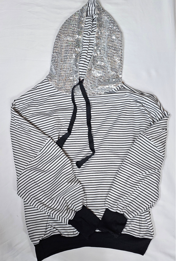 Andree by Unit Striped Oversized Hoodie Sequin Hood Size Small