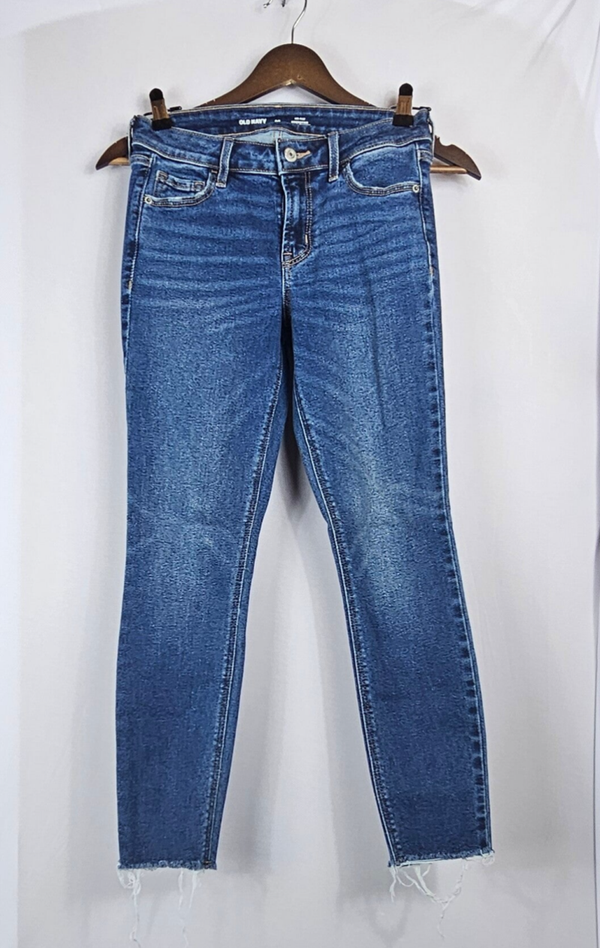 Old Navy Medium Wash Denim Skinny Jeans Distressed Ankles Size 00