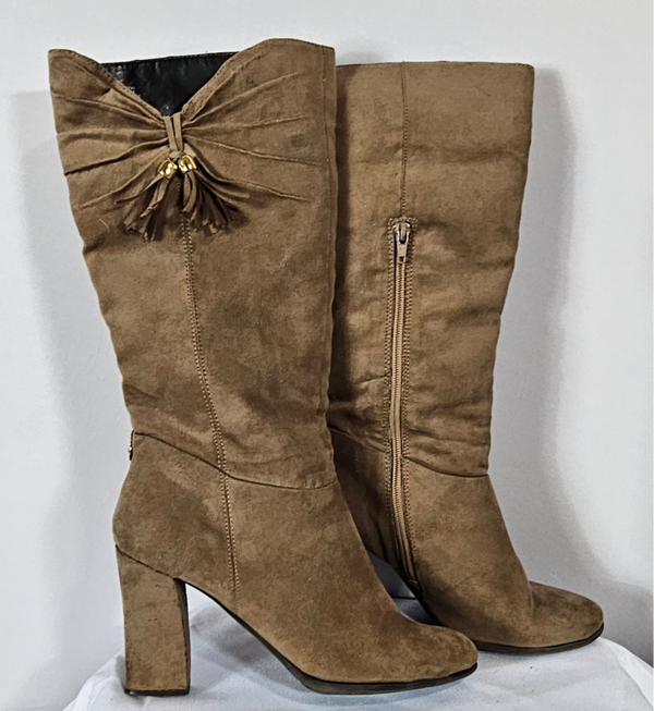 Monet Tan Mid Calf Faux Suede Womens Boots Size 9.5