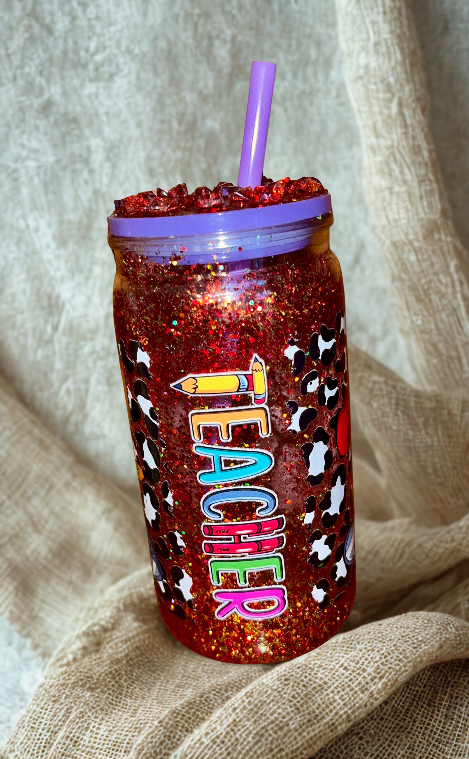 16 ounce Acrylic Snowglobe Tumbler “Teacher”