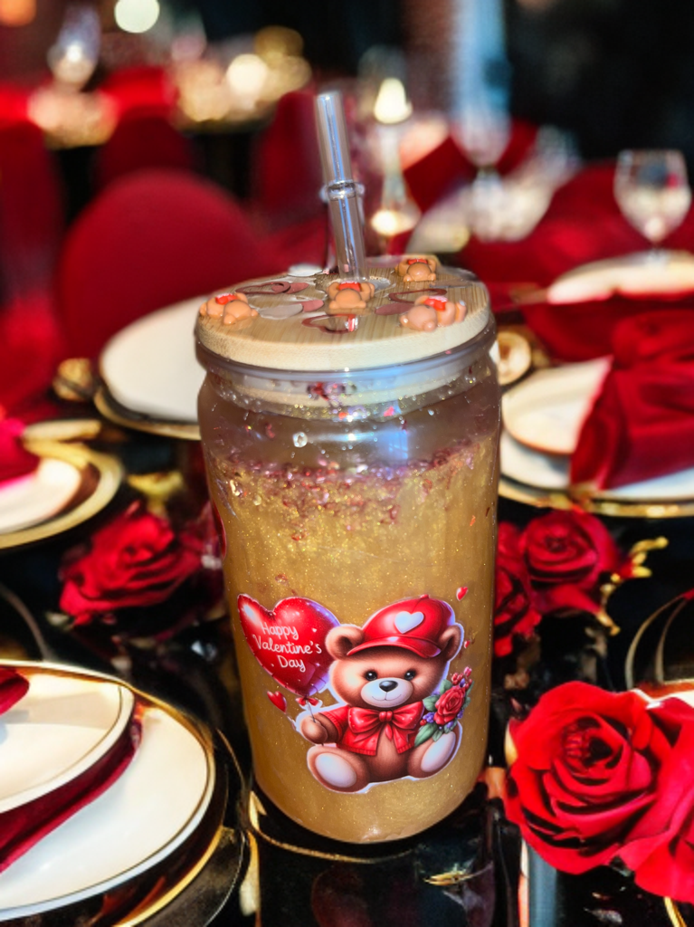16 ounce Acrylic Snowglobe Tumbler “Valentines Teddy Bear”