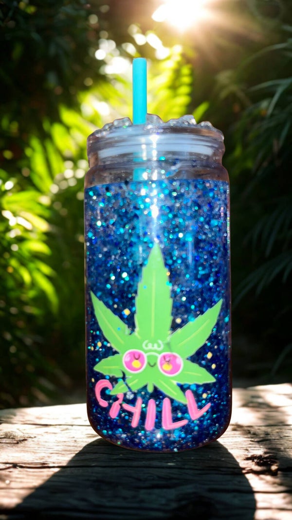 16 ounce Acrylic Snowglobe Tumbler marijuana design
