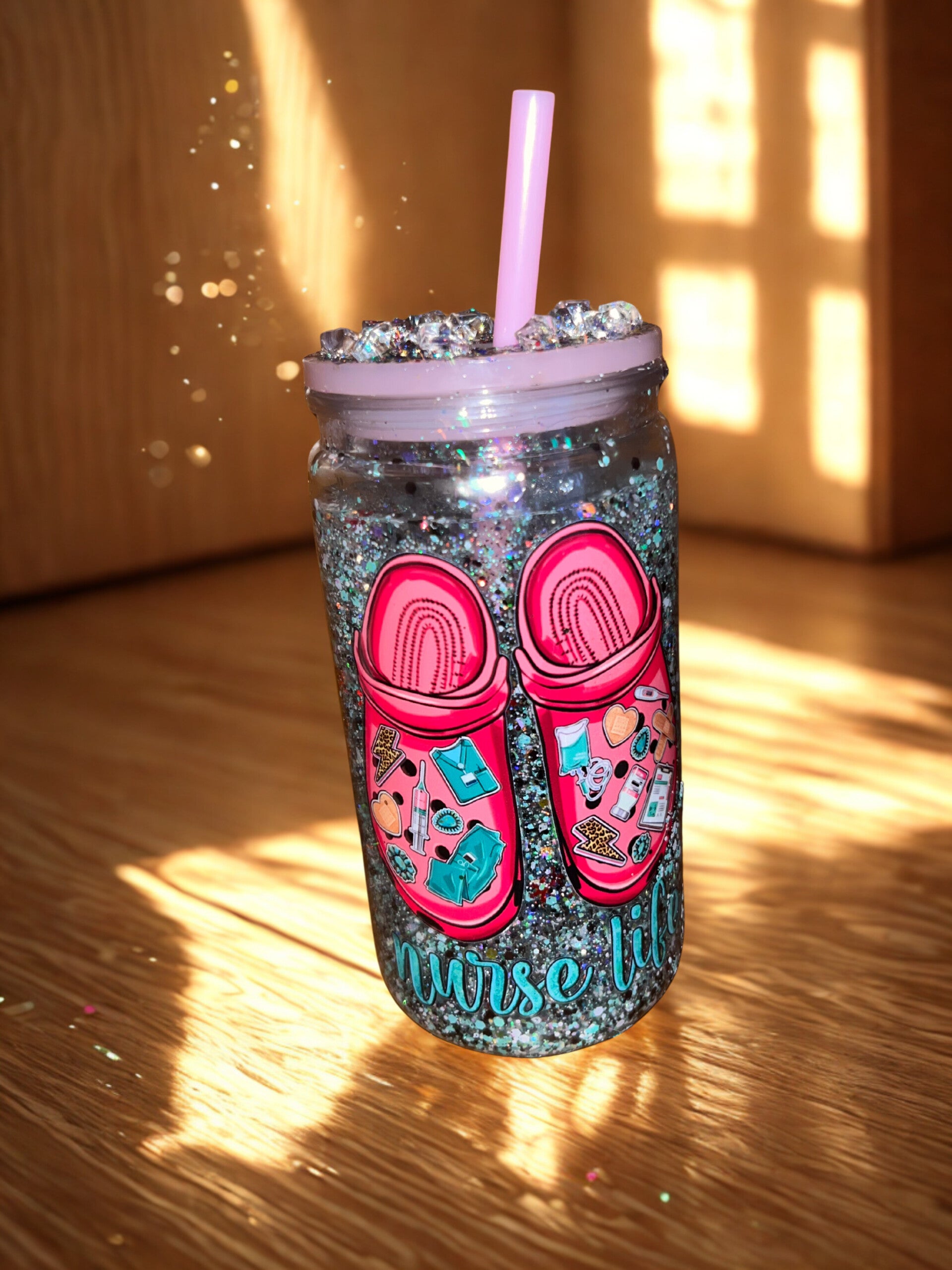 16 ounce Acrylic Snowglobe Tumbler “Nurse Life”