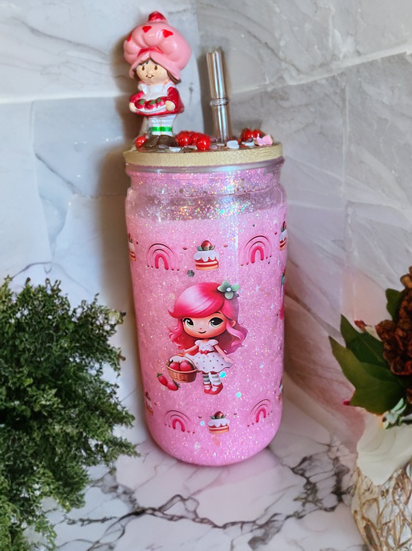16 ounce Acrylic Snowglobe Tumbler “Strawberry Shortcake”