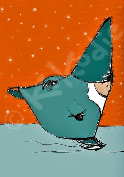 Kerstkaart Kabouter Pauwel schaatst