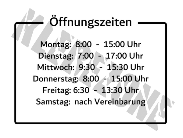 Aufkleber "Öffnungszeiten" *frei konfigurierbar*