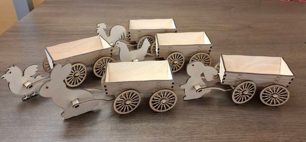 Ostereierwagen Set "Häsin, Hase, Henne, Hahn und Kücken"