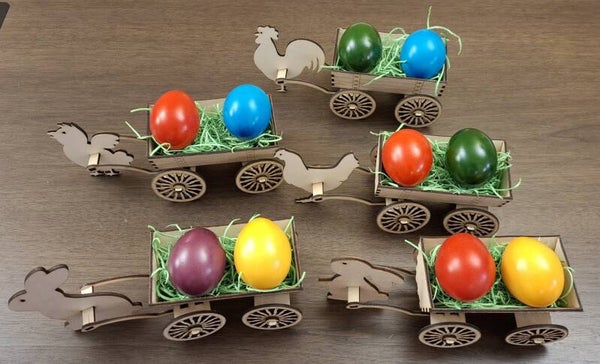 Ostereierwagen Set "Häsin, Hase, Henne, Hahn und Kücken"