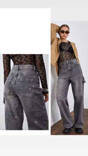 Strass Cargo Jeans Grey