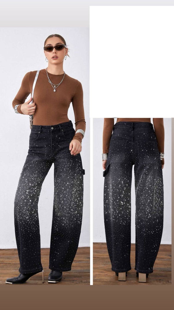 Strass Cargo Jeans Black