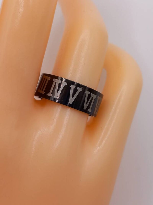 Anello in acciaio nero numeri romani
