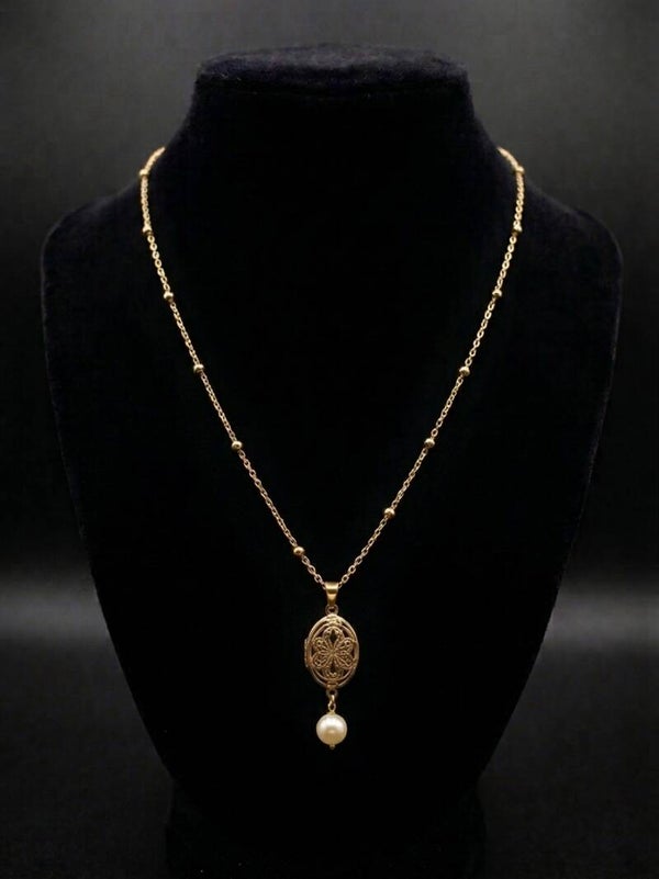 Filigree Locket Pendant with Pearl Drop
