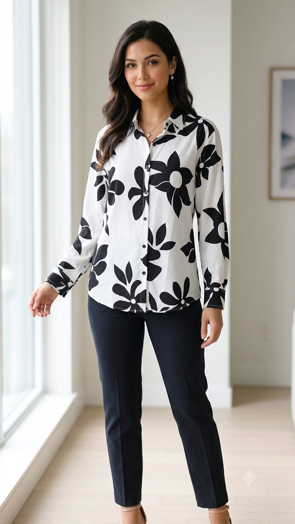 Black & White Floral Print Blouse (Women)
