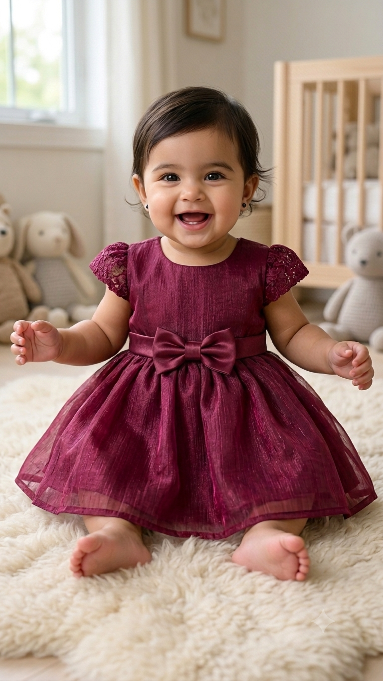Burgundy Lace-Sleeve Party Dress (Baby)