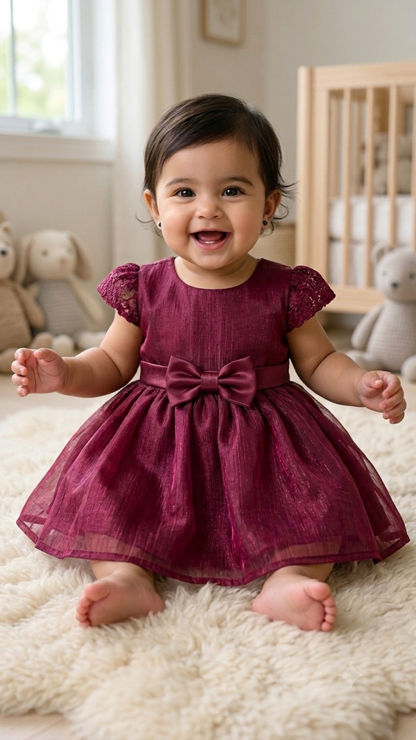 Burgundy Lace-Sleeve Party Dress (Baby)