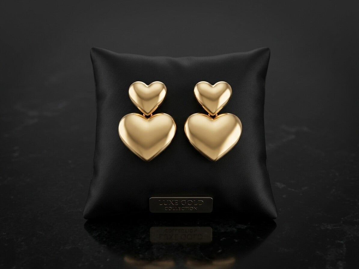Double Heart Drop Earrings
