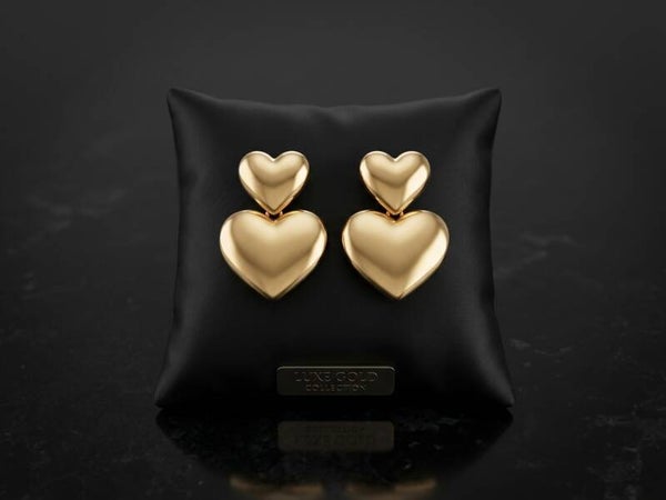 Double Heart Drop Earrings
