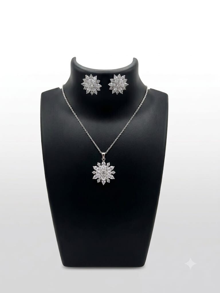 Snowflake Crystal Pendant and Earing set