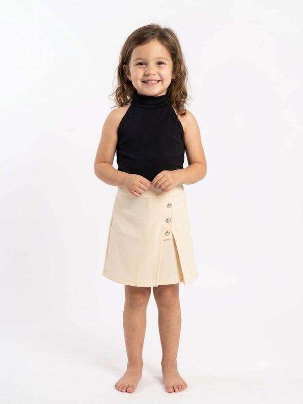 Cream Button-Wrap A-Line Skirt with black top (Kids)