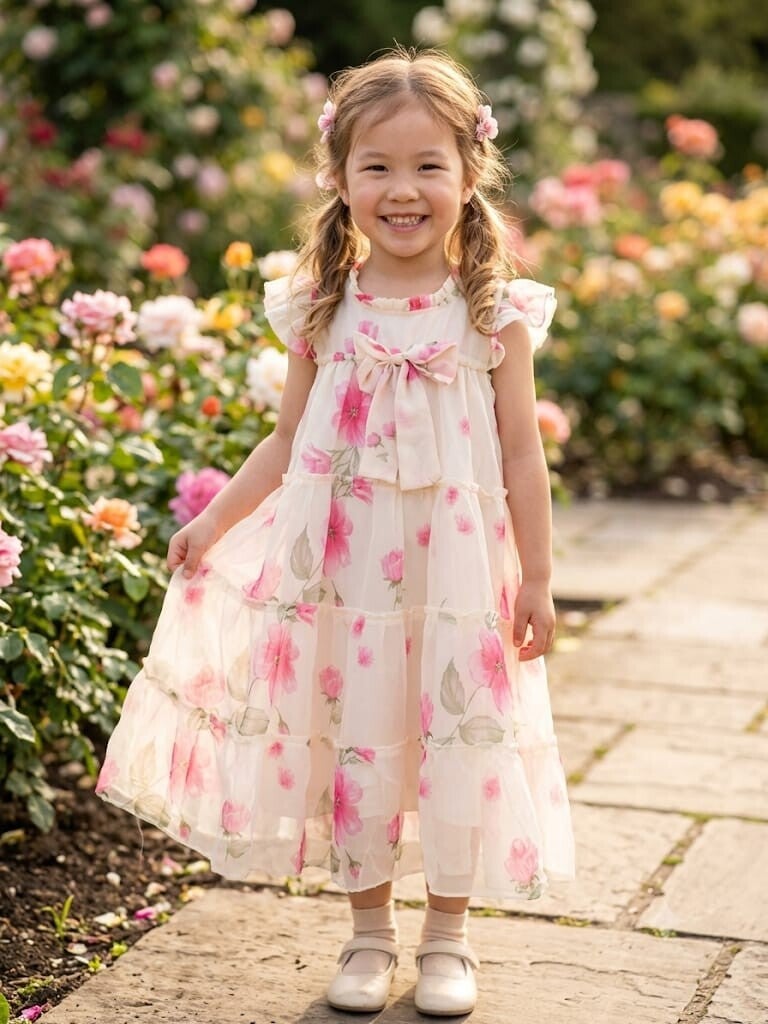 Blush Floral Tiered Chiffon Dress (Kids)