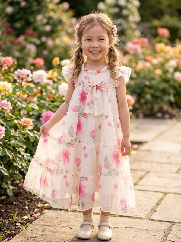 Blush Floral Tiered Chiffon Dress (Kids)