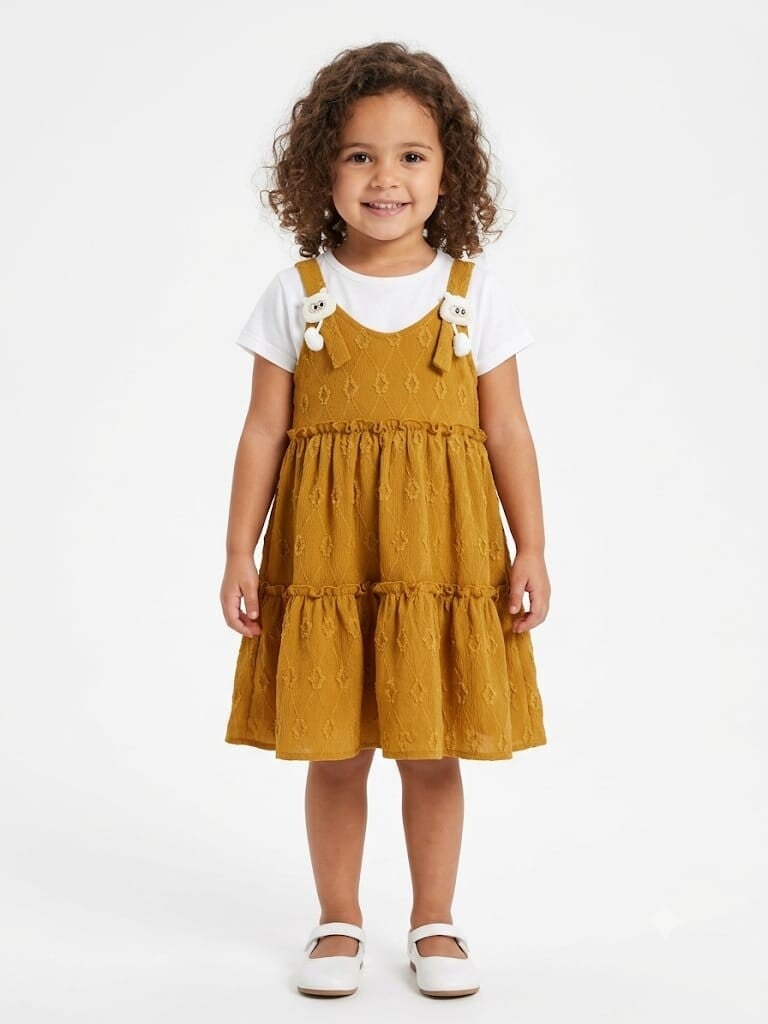 Mustard Diamond-Textured Pinafore Dress (Kids)
