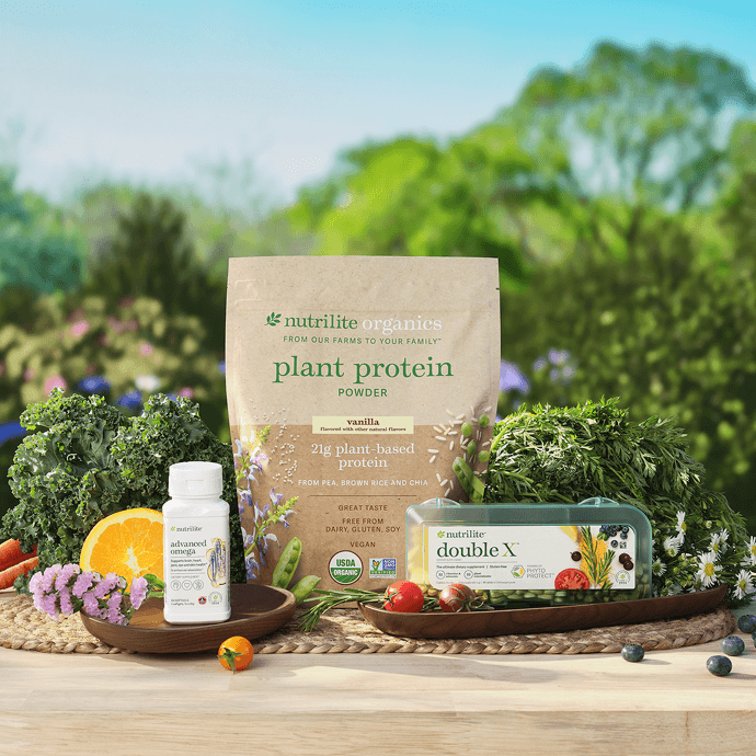 Full Amway Everyday Nutrition Solution Bundle including protein powder, multivitamin, and omega-3