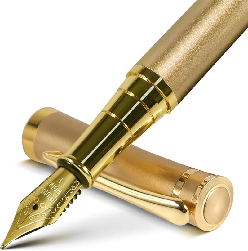 Elegant gold-finish fountain pen with fine nib, ideal for cursive writing, sacred scripting, and intentional journaling rituals.