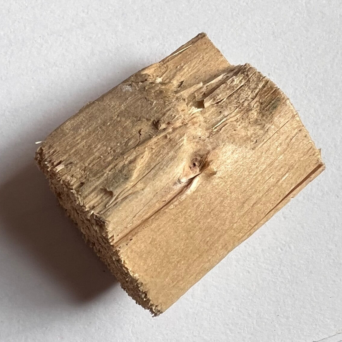 Rough piece of wood discovered on the path, representing ancestral wisdom, messages from nature, and spiritual foundation.