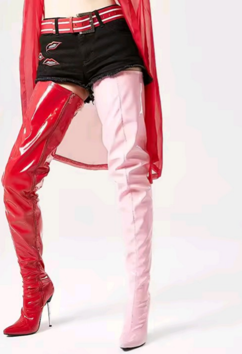 Over the knee fetish pointed toe leather boots