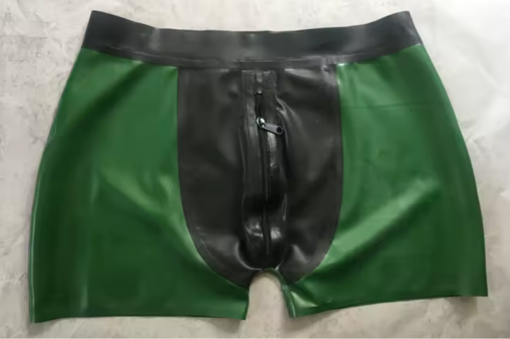 Latex rubber front zipper boxer shorts