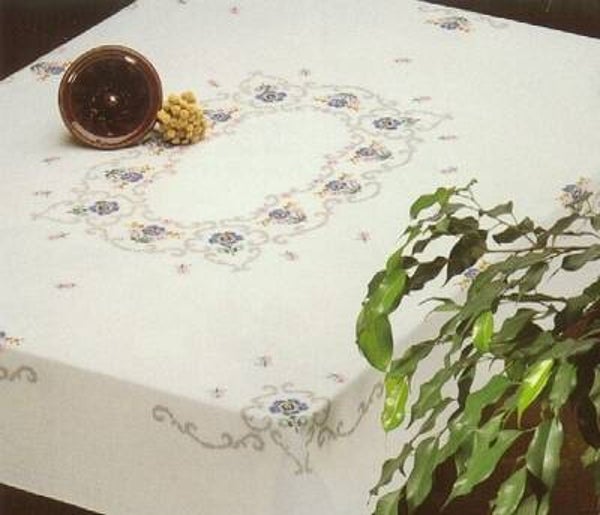 Tafellaken - Bloem, blauw-rood 130 x 160 cm