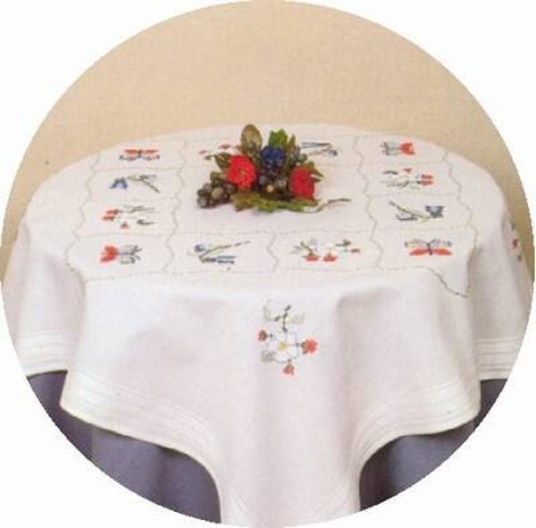 Tafelkleedje - Bloem wit-rood 80 x 80 cm