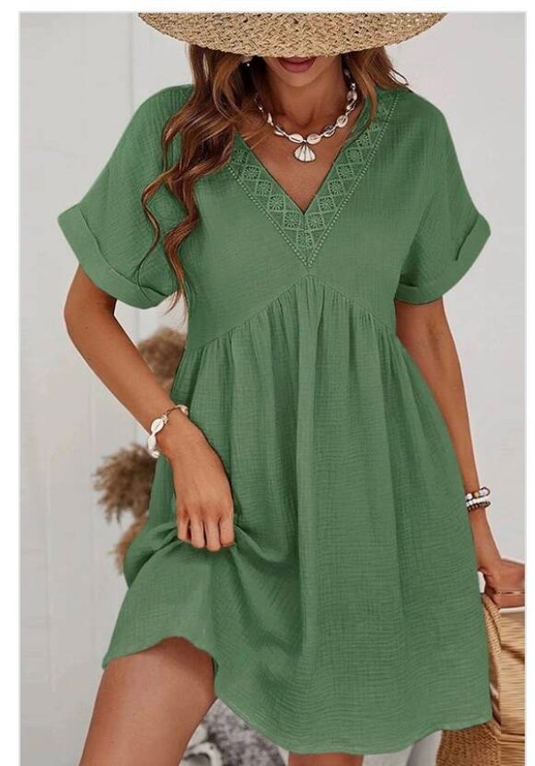 Robe tunique bohème gaze de coton manches évasé