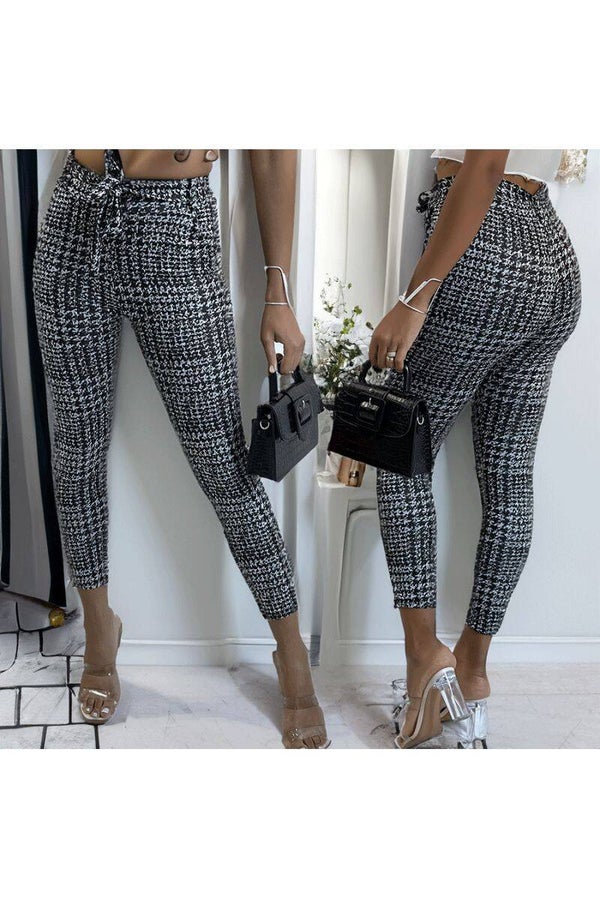 Pantalons slim noir avec motif poches et ceinture