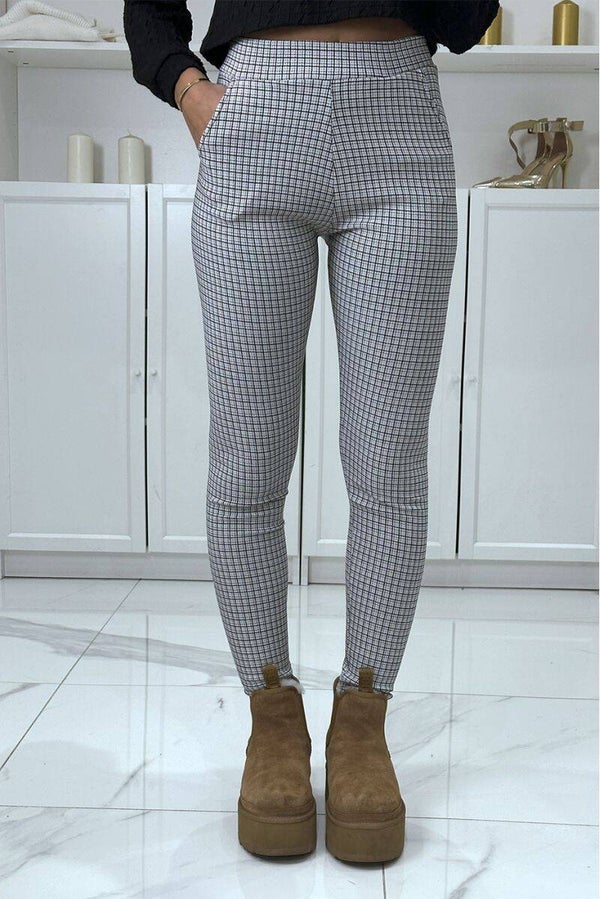 Pantalon slim blanc extensible à motif pied de poule