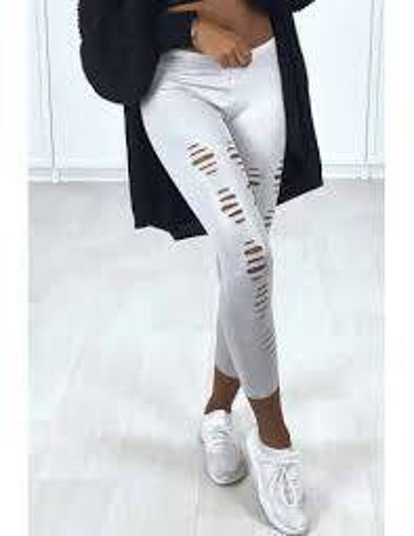 Leggings gris matière brillant et extensible effilé à l'avant