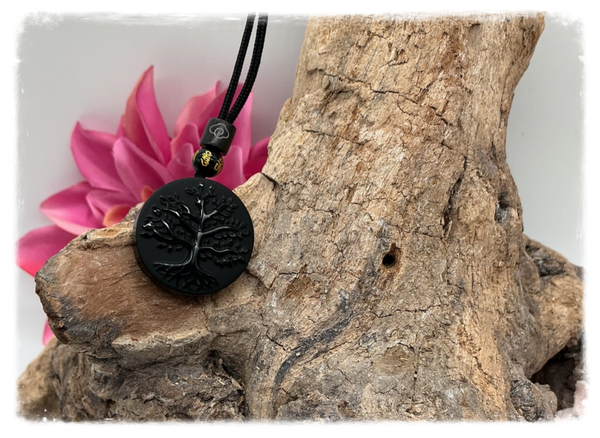 Pendentif arbre de vie en obsidienne