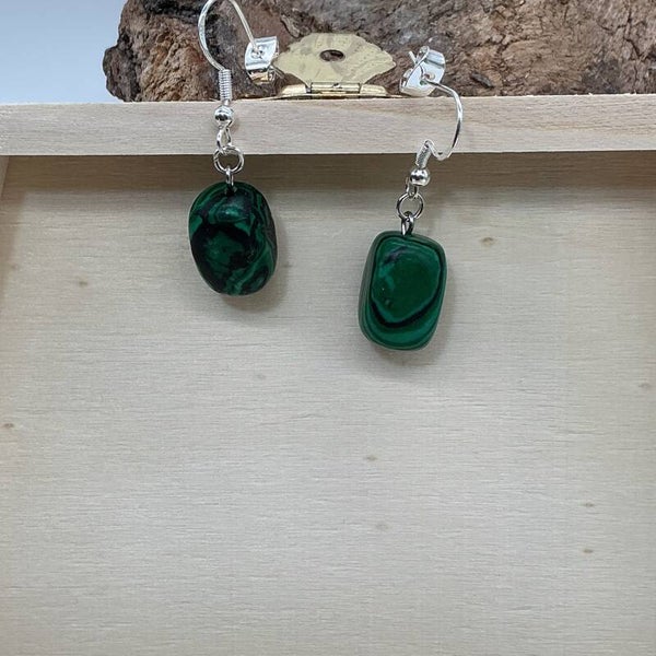 Boucles d'oreille malachite - Création DS - Pièce unique