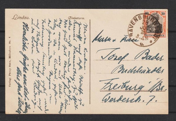MiNr. 89 EF auf AK "Lindau"  RAVENSBURG  STADT  28.JUL.20  (b180)