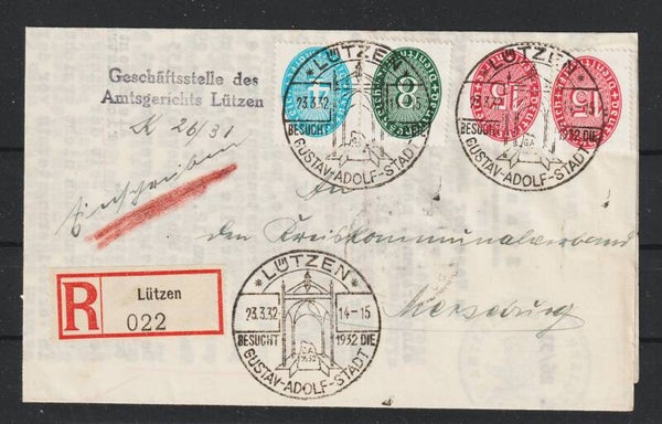 MiNr. D 116, D 124, 127 auf R-Brief LÜTZEN  23.3.32 (ad27)
