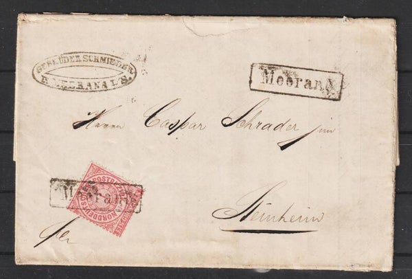 NDP MiNr. 16 auf Brief, Stationsstempel MEERANE   (ag)