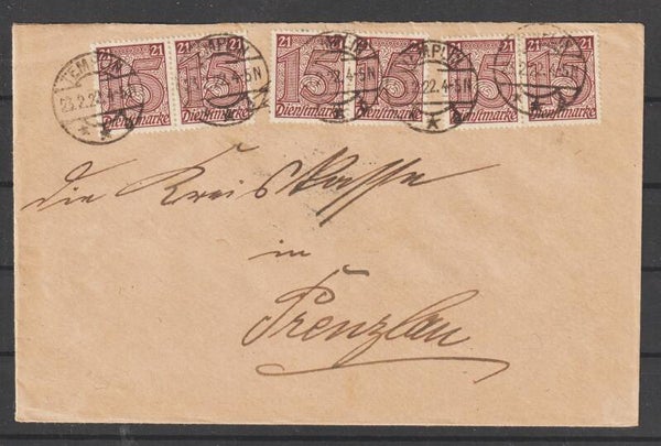 MiNr. D 18 (12x), D 24 (2x) auf Brief TEMPLIN 23.2.23  (s24122)