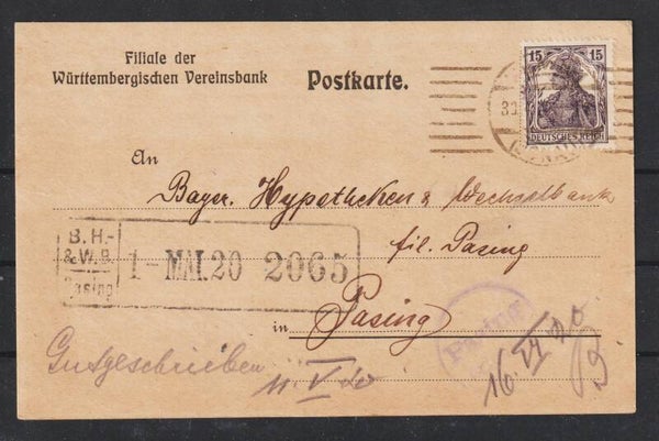 MiNr. 101 auf Postkarte  ULM  30.4.20 (s30041)