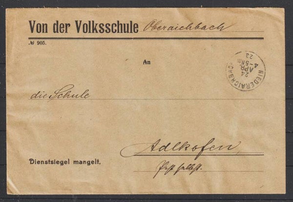 MiNr. D 33 (20x) auf Brief NIEDERAICHBACH 24.APR.23  (ad20)