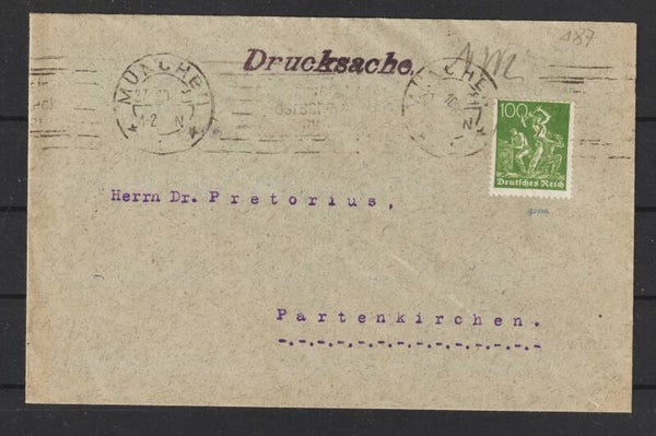 MiNr. 167 auf portogerechter Drucksache MÜNCHEN 27.10.22, geprüft  (s24122)