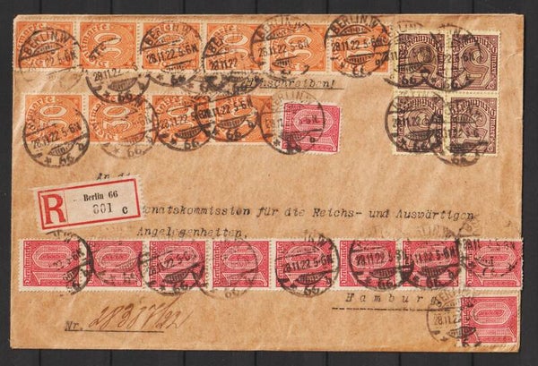 MiNr. D 24, 27, 33 auf R-Brief "Staatskomissar für ..." BERLIN 26.11.22  (ad20)