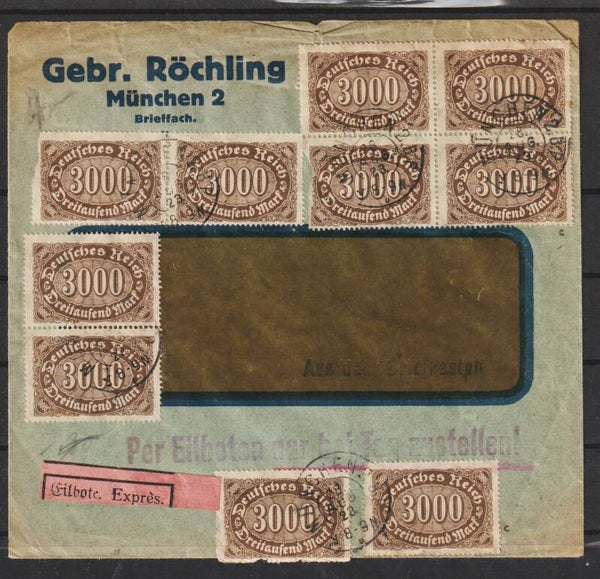 MiNr. 254 c (20x) Eilboten Express Brief  MÜNCHEN 28.AUG.23, geprüft  (s24142)