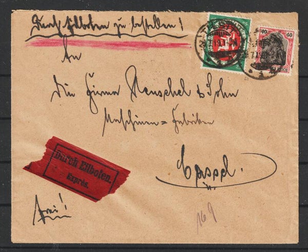 MiNr. 109, 90 IIb auf Eilboten-Brief  TILSIT  29.7.19 geprüft (asa1919)